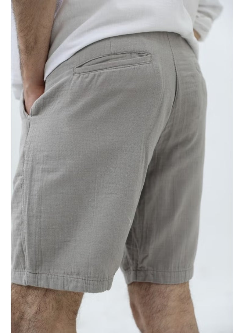 Cool Style Men's Light Grey Musli Laced Linen Shorts - Image 2